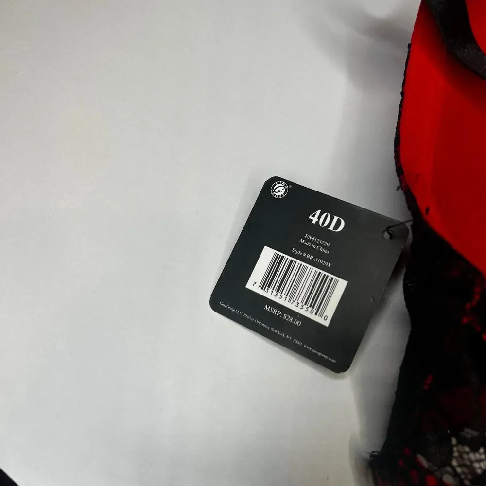 New Red Black floral Lace Lined Bra 40D